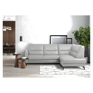 Canapé d'angle convertible en cuir italien luxe 5 places, FARZO, coffre, gris clair, angle droit