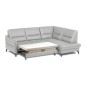 Canapé d'angle convertible en cuir italien luxe 5 places, FARZO, coffre, gris clair, angle droit Canapé d'angle convertible en cuir italien luxe 5 places, FARZO, coffre, gris clair, angle droit