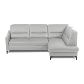Canapé d'angle convertible en cuir italien luxe 5 places, FARZO, coffre, gris clair, angle droit