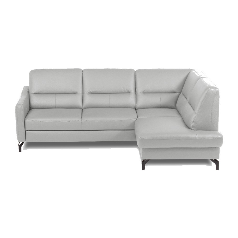 Canapé d'angle convertible en cuir italien luxe 5 places, FARZO, coffre, gris clair, angle droit Canapé d'angle convertible en cuir italien luxe 5 places, FARZO, coffre, gris clair, angle droit