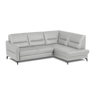 Canapé d'angle convertible en cuir italien luxe 5 places, FARZO, coffre, gris clair, angle droit