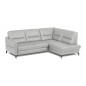 Canapé d'angle convertible en cuir italien luxe 5 places, FARZO, coffre, gris clair, angle droit Canapé d'angle convertible en cuir italien luxe 5 places, FARZO, coffre, gris clair, angle droit
