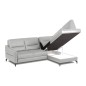 Canapé d'angle convertible en cuir italien luxe 5 places, FARZO, coffre, gris clair, angle droit Canapé d'angle convertible en cuir italien luxe 5 places, FARZO, coffre, gris clair, angle droit