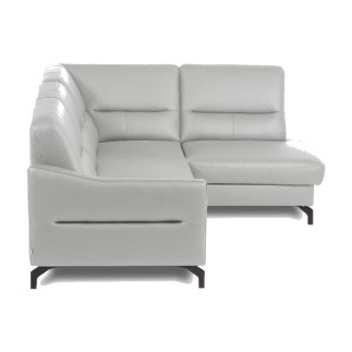 Canapé d'angle convertible en cuir italien luxe 5 places, FARZO, coffre, gris clair, angle droit