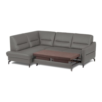 Canapé d'angle convertible en cuir italien luxe 5 places, FARZO, coffre, gris foncé, angle gauche