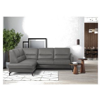 Canapé d'angle convertible en cuir italien luxe 5 places, FARZO, coffre, gris foncé, angle gauche