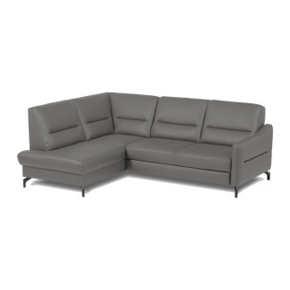 Canapé d'angle convertible en cuir italien luxe 5 places, FARZO, coffre, gris foncé, angle gauche