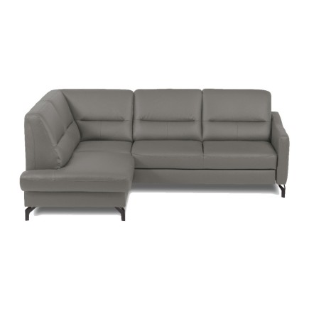 Canapé d'angle convertible en cuir italien luxe 5 places, FARZO, coffre, gris foncé, angle gauche
