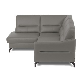 Canapé d'angle convertible en cuir italien luxe 5 places, FARZO, coffre, gris foncé, angle gauche