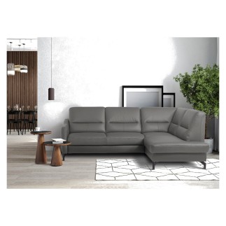 Canapé d'angle convertible en cuir italien luxe 5 places, FARZO, coffre, gris foncé, angle droit