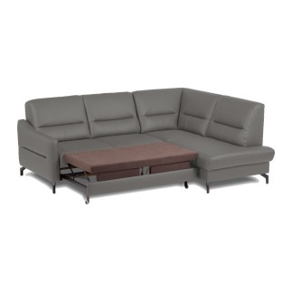 Canapé d'angle convertible en cuir italien luxe 5 places, FARZO, coffre, gris foncé, angle droit