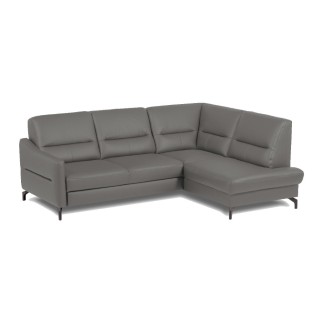 Canapé d'angle convertible en cuir italien luxe 5 places, FARZO, coffre, gris foncé, angle droit