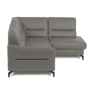 Canapé d'angle convertible en cuir italien luxe 5 places, FARZO, coffre, gris foncé, angle droit