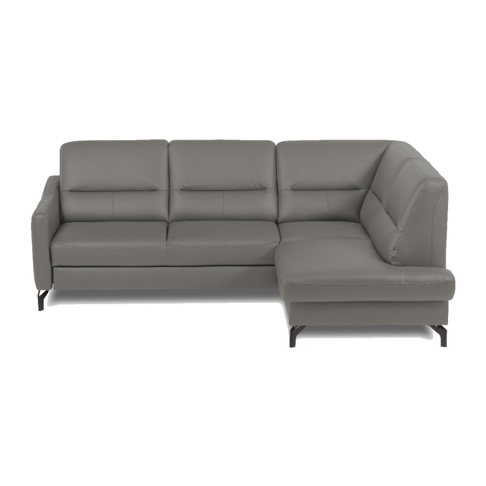 Canapé d'angle convertible en cuir italien luxe 5 places, FARZO, coffre, gris foncé, angle droit Canapé d'angle convertible en cuir italien luxe 5 places, FARZO, coffre, gris foncé, angle droit