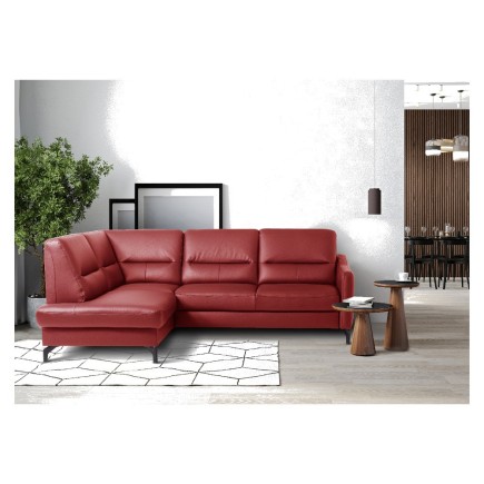 Canapé d'angle convertible en cuir italien luxe 5 places, FARZO, coffre, rouge foncé, angle gauche