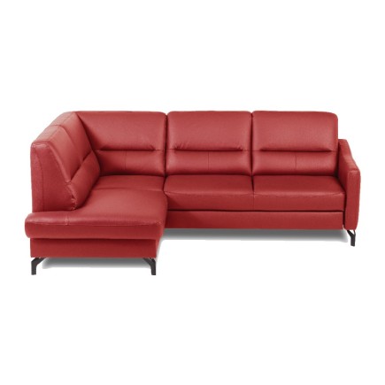 Canapé d'angle convertible en cuir italien luxe 5 places, FARZO, coffre, rouge foncé, angle gauche