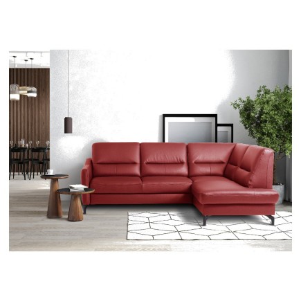 Canapé d'angle convertible en cuir italien luxe 5 places, FARZO, coffre, rouge foncé, angle droit