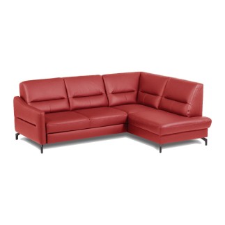Canapé d'angle convertible en cuir italien luxe 5 places, FARZO, coffre, rouge foncé, angle droit