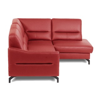 Canapé d'angle convertible en cuir italien luxe 5 places, FARZO, coffre, rouge foncé, angle droit