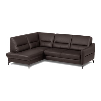 Canapé d'angle convertible en cuir italien luxe 5 places, FARZO, coffre, chocolat, angle gauche