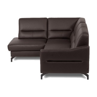 Canapé d'angle convertible en cuir italien luxe 5 places, FARZO, coffre, chocolat, angle gauche