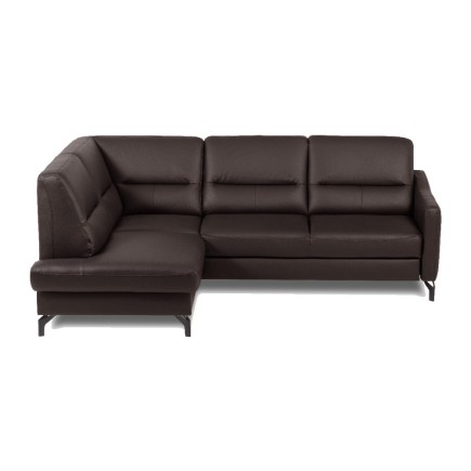 Canapé d'angle convertible en cuir italien luxe 5 places, FARZO, coffre, chocolat, angle gauche