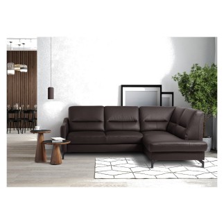 Canapé d'angle convertible en cuir italien luxe 5 places, FARZO, coffre, chocolat, angle droit