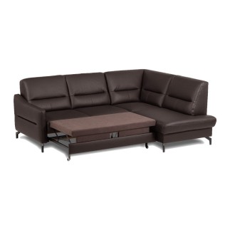 Canapé d'angle convertible en cuir italien luxe 5 places, FARZO, coffre, chocolat, angle droit