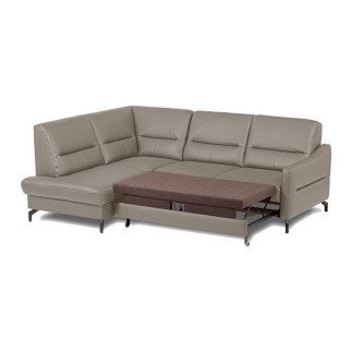 Canapé d'angle convertible en cuir italien luxe 5 places, FARZO, coffre, taupe, angle gauche