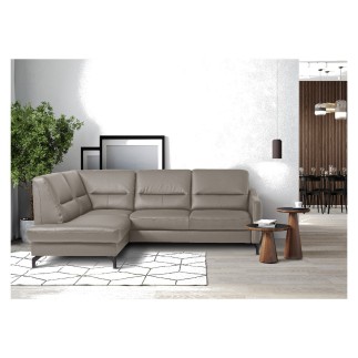 Canapé d'angle convertible en cuir italien luxe 5 places, FARZO, coffre, taupe, angle gauche
