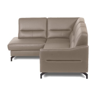 Canapé d'angle convertible en cuir italien luxe 5 places, FARZO, coffre, taupe, angle gauche