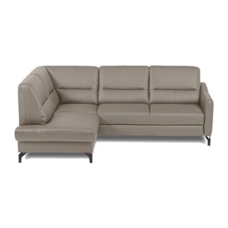 Canapé d'angle convertible en cuir italien luxe 5 places, FARZO, coffre, taupe, angle gauche