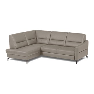 Canapé d'angle convertible en cuir italien luxe 5 places, FARZO, coffre, taupe, angle gauche