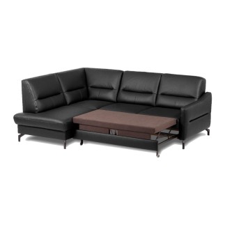 Canapé d'angle convertible en cuir italien luxe 5 places, FARZO, coffre, noir, angle gauche