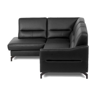 Canapé d'angle convertible en cuir italien luxe 5 places, FARZO, coffre, noir, angle gauche