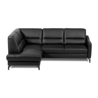 copie de Canapé d'angle convertible en cuir italien luxe 5 places, FARZO, coffre, noir, angle gauche