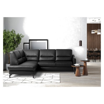copie de Canapé d'angle convertible en cuir italien luxe 5 places, FARZO, coffre, noir, angle gauche