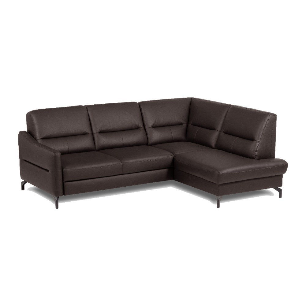 Canapé d'angle convertible en cuir italien luxe 5 places, FARZO, coffre, noir, angle droit Canapé d'angle convertible en cuir italien luxe 5 places, FARZO, coffre, noir, angle droit