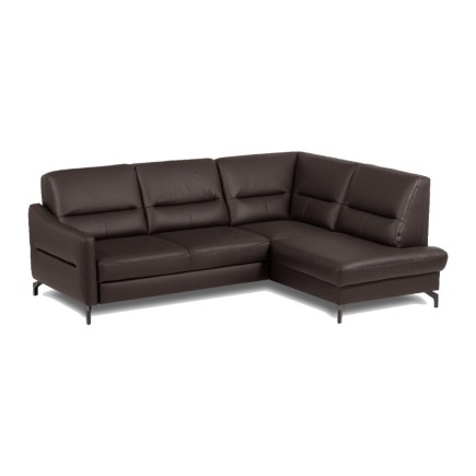 Canapé d'angle convertible en cuir italien luxe 5 places, FARZO, coffre, noir, angle droit