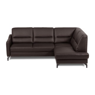 Canapé d'angle convertible en cuir italien luxe 5 places, FARZO, coffre, noir, angle droit