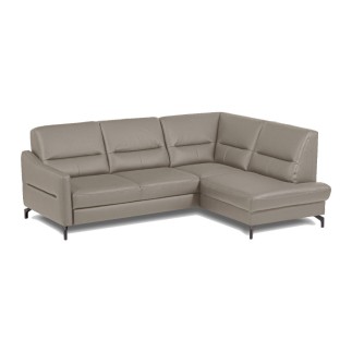 Canapé d'angle convertible en cuir italien luxe 5 places, FARZO, coffre, taupe, angle droit