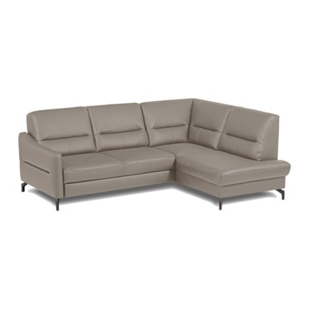 Canapé d'angle convertible en cuir italien luxe 5 places, FARZO, coffre, taupe, angle droit
