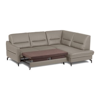 Canapé d'angle convertible en cuir italien luxe 5 places, FARZO, coffre, taupe, angle droit