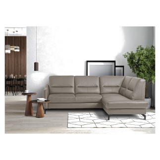 Canapé d'angle convertible en cuir italien luxe 5 places, FARZO, coffre, taupe, angle droit