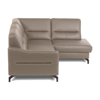 Canapé d'angle convertible en cuir italien luxe 5 places, FARZO, coffre, taupe, angle droit