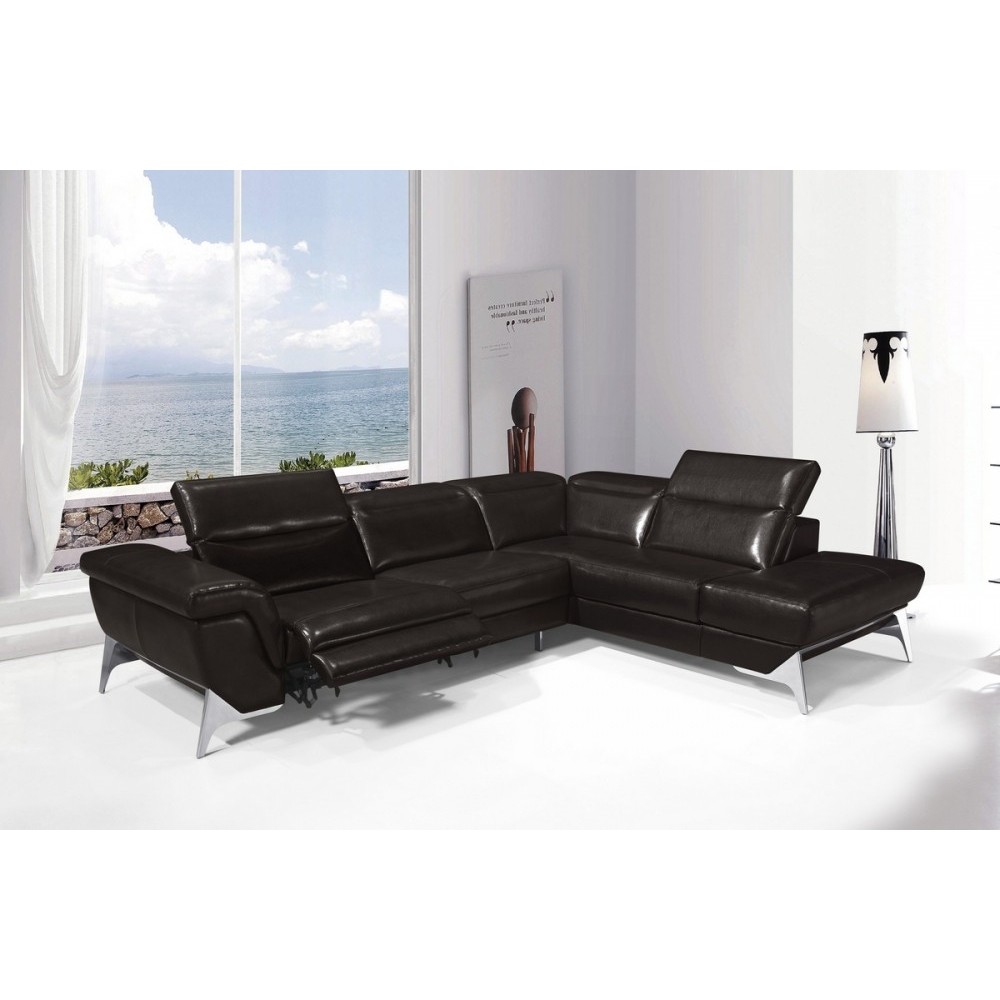 Canapé d'angle fonction relax en cuir italien 5 places CONFORTO, chocolat, angle droit
