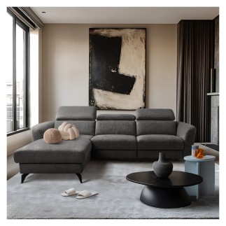 Canapé d'angle relax en tissu de luxe avec relax électrique, 5 places BEROLI, gris foncé, angle gauche