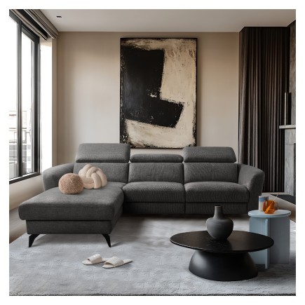 Canapé d'angle relax en tissu de luxe avec relax électrique, 5 places BEROLI, gris foncé, angle gauche