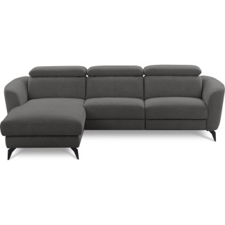 Canapé d'angle relax en cuir de luxe italien avec relax électrique, 5 places bertoni, gris clair, angle gauche - Mobilier Privé