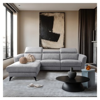 Canapé d'angle relax en cuir de luxe italien avec relax électrique, 5 places bertoni, gris clair, angle gauche - Mobilier Privé